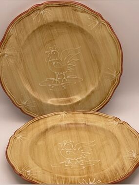 Ceramiche Virginia Italian Rooster Plates Hand Painted Raised Slipware Set  of 2